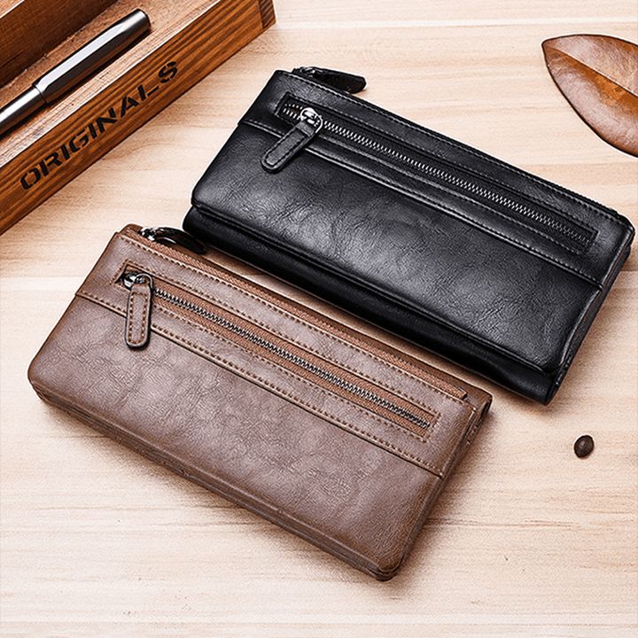 Men PU Leather Solid Long Phone Purse 11 Card Slot Wallet - MRSLM