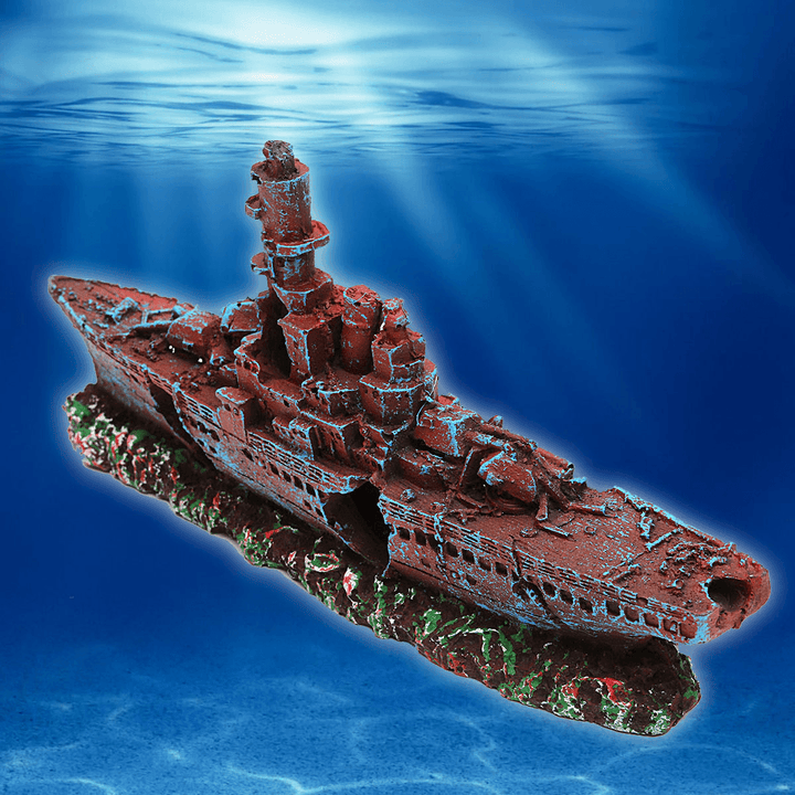 Aquarium Destroyer Navy War Boat Ship Wreck Fish Tank Cave Decorations Ornament - MRSLM