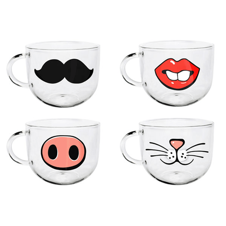 Handmade Cartoon Glass Cup High Temperature Resistant Transparent Water Mug Cat Pig Nose Pattern Glass Mug - MRSLM