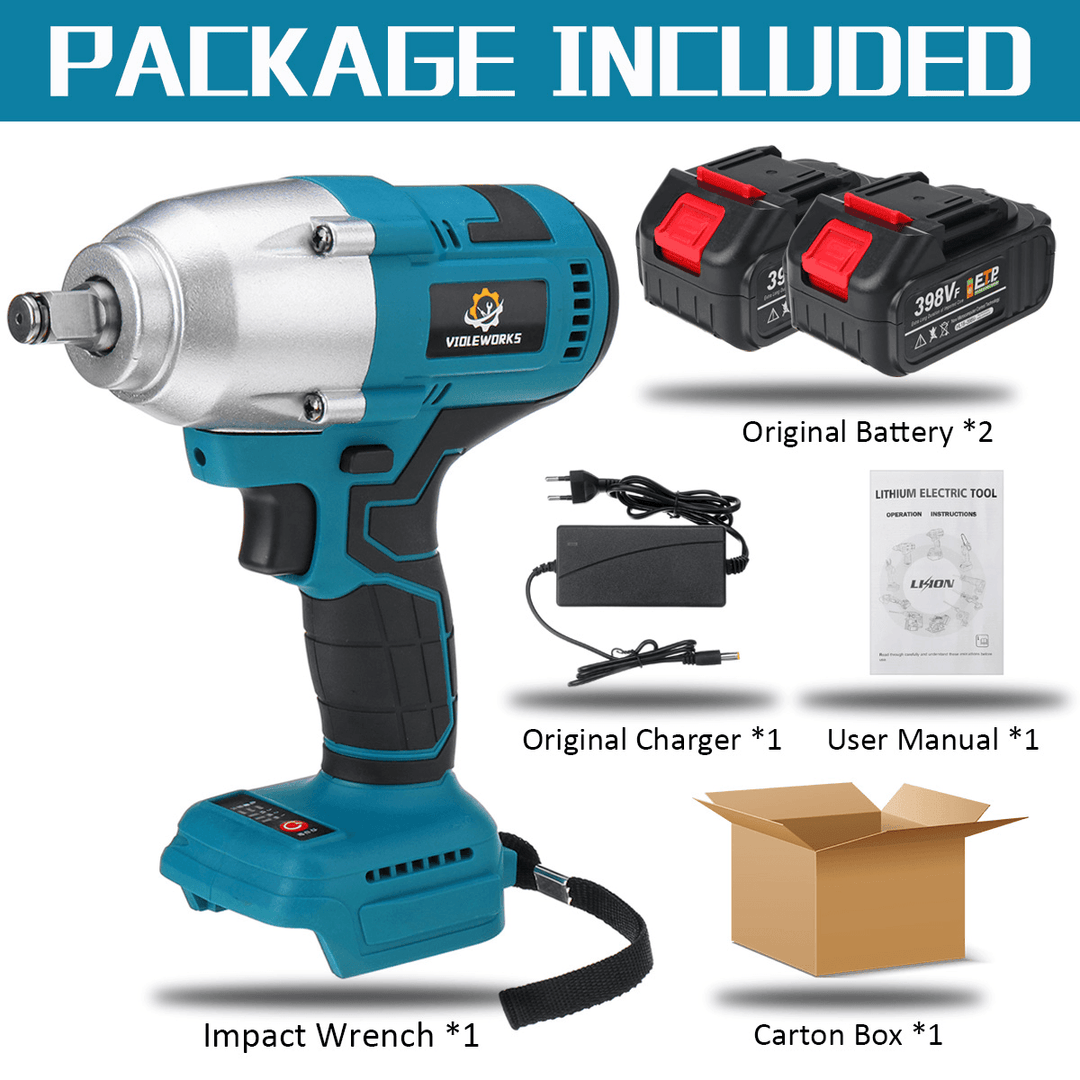 398VF 600N.M High Torque Brushless Cordless Electric Impact Wrench 1/2" Square Drive W/ None/1/2 Battery for Makita - MRSLM