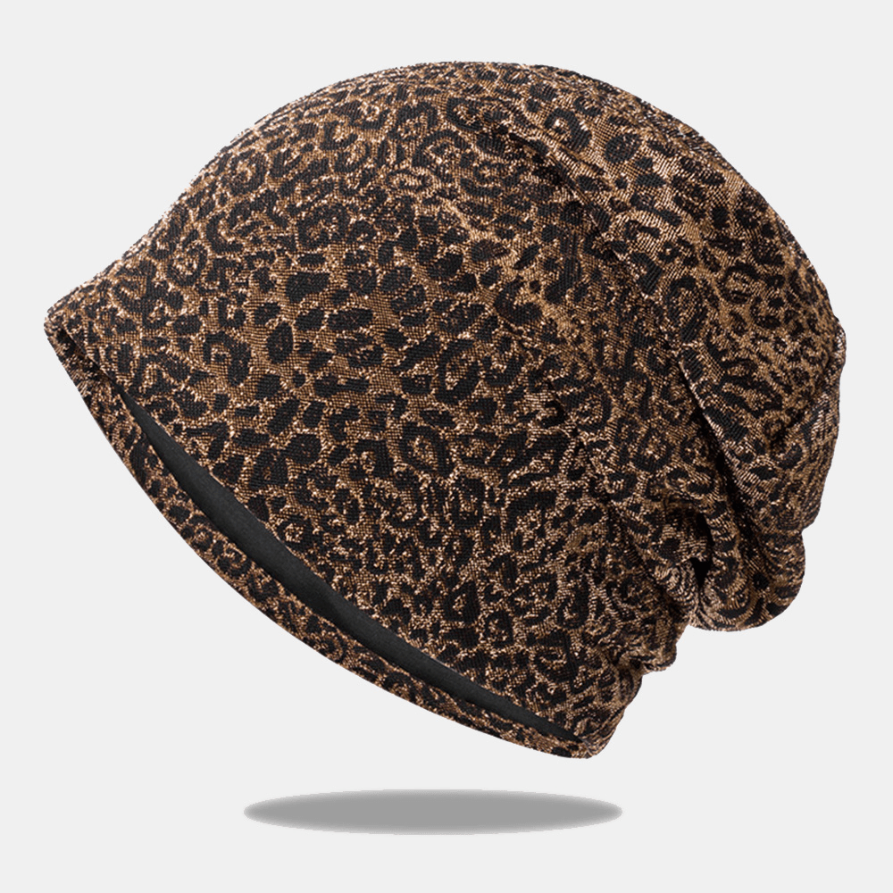 Women Leopard Pattern Elastic Baotou Hat Summer Autumn Outdoor Sunshade Breathable Adjustable Skull Hat Beanie Hat - MRSLM