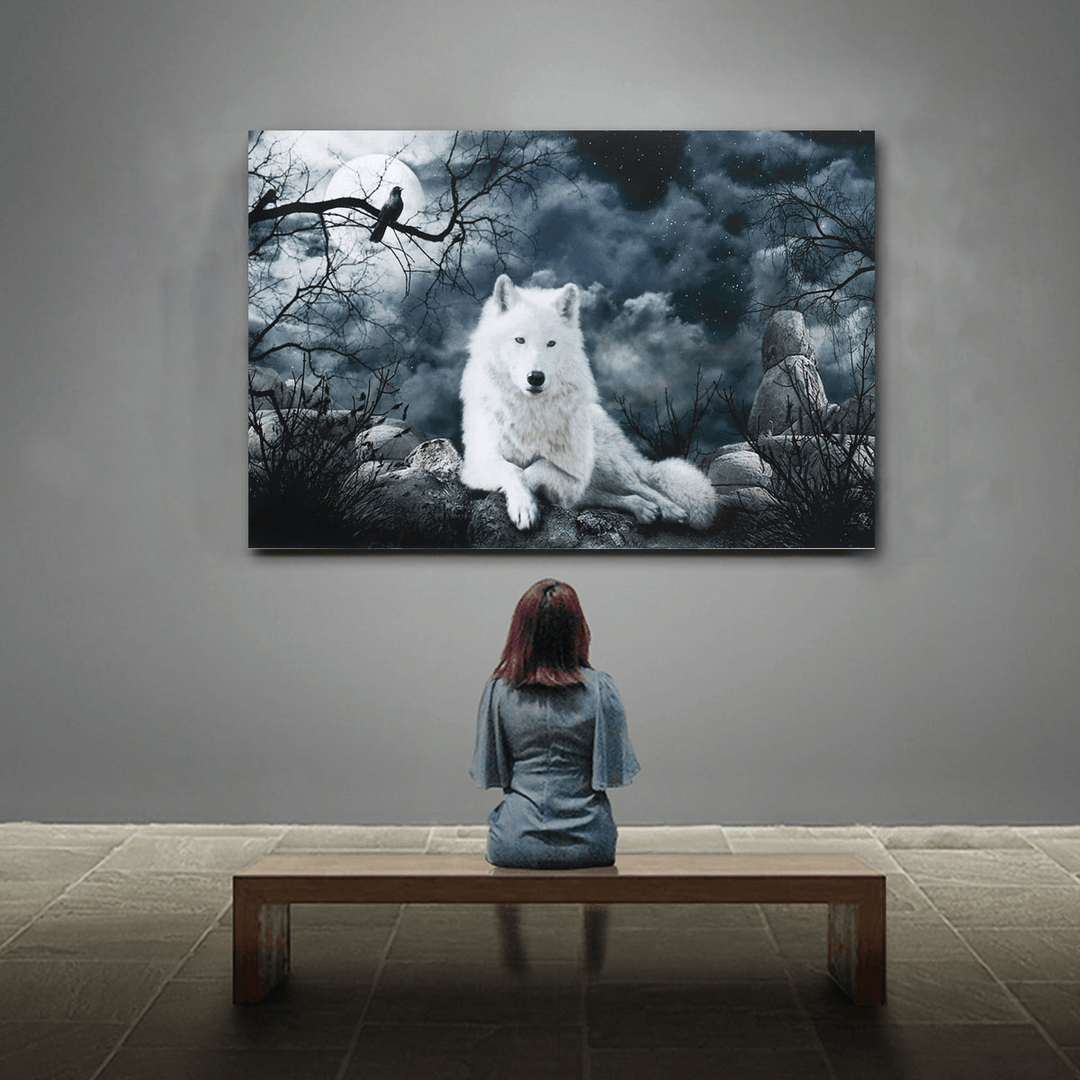 White Wolf Stone Canvas Wall Paintings Frameless Pictures Art Home Decor - MRSLM