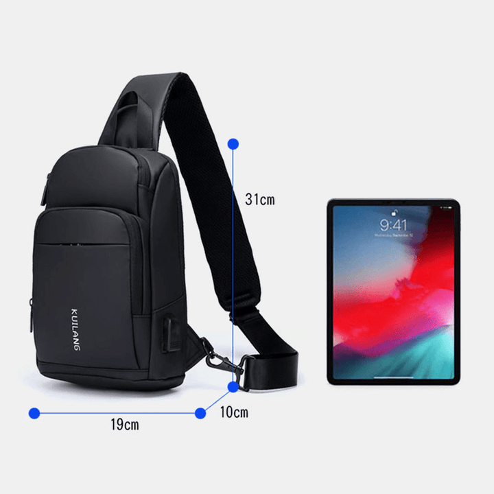 Men Oxford Large Capacity USB Charging Chest Bag Fashion Casual Wild Bus Card Pocket Design Crossbody Bag Shoulder Bag - MRSLM