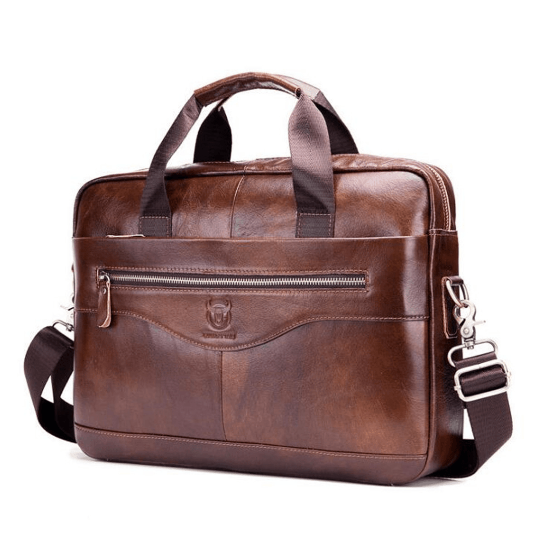 Men Genuine Leather Shoulder Bag Business Travel Crossbody Messenger Handbag Briefcase - MRSLM