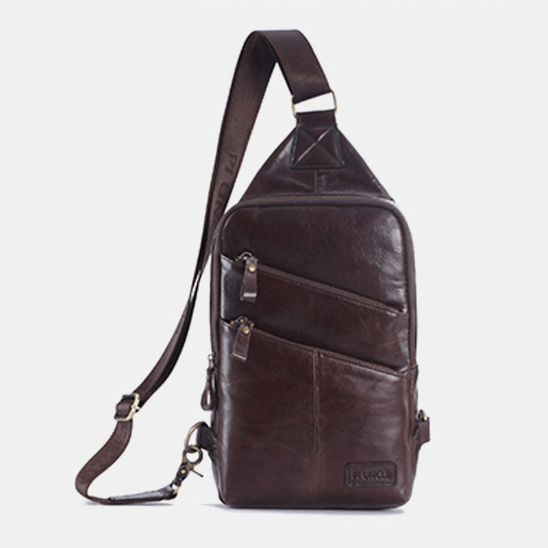 Men Genuine Leather Casual Business Crossbody Bag Chest Bag Outdoor - MRSLM