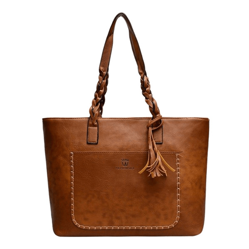 Tassel Decor Tote Bag with Braided Handle Handbag - MRSLM