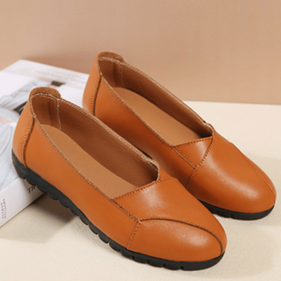 Women Casual Breathable Leather Halved Belt Slip-On Soft Sole Loafers - MRSLM