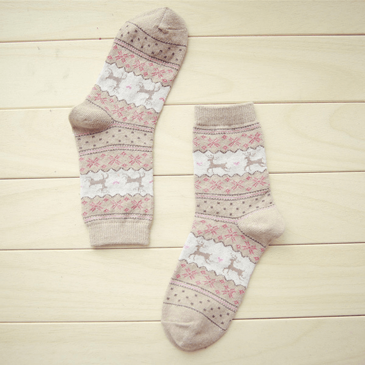 Women Thickened Wool Socks Deer Pattern Christmas Stockings - MRSLM