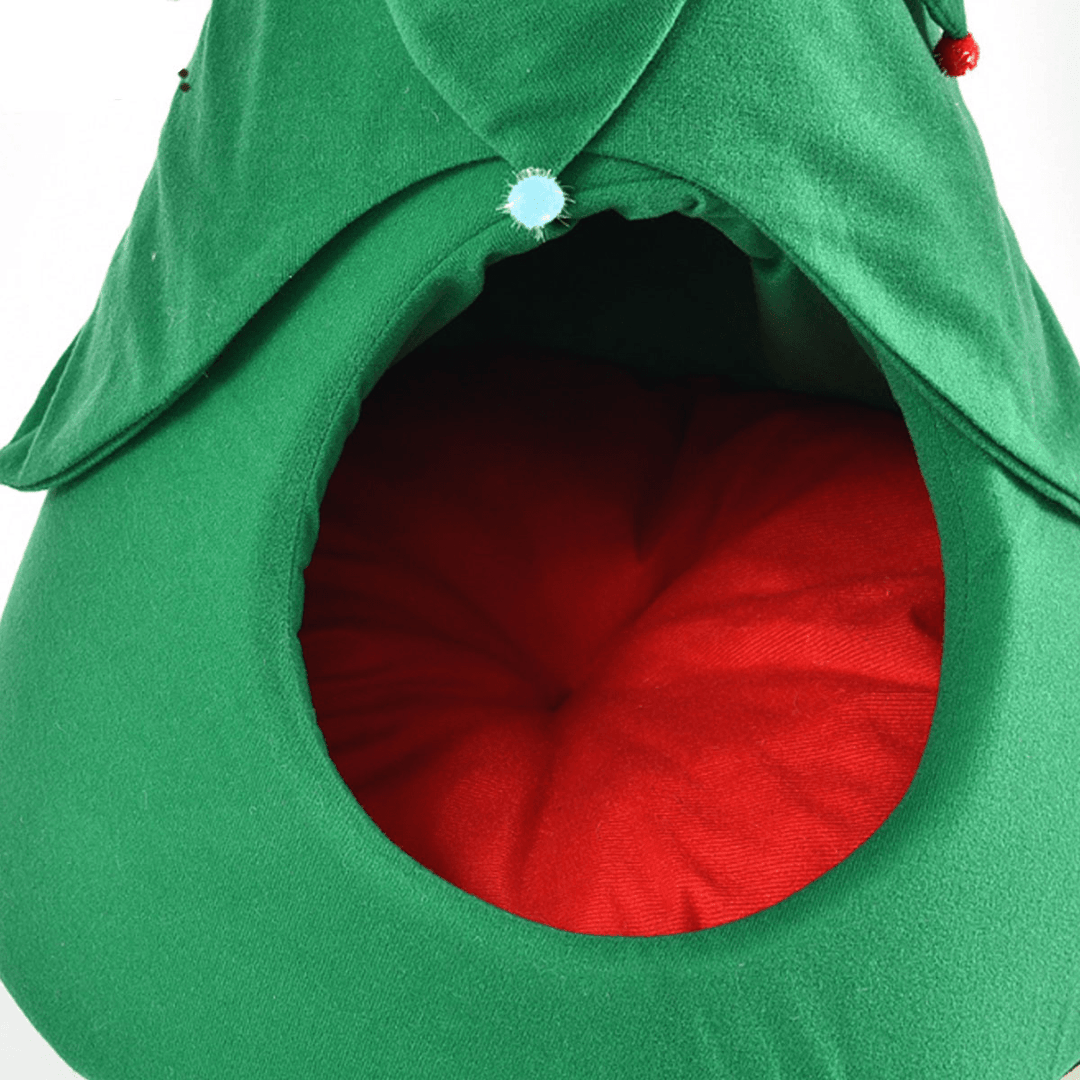 Christmas Tree Elk Pet House Breathable Semi Closed Soft Cat House Green Cat Dog Bed - MRSLM