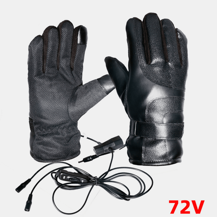 Unisex USB Charging Heating Outdoor Winter Electric Car Riding Keep Warm Waterptoof Windproof Leather Gloves - MRSLM