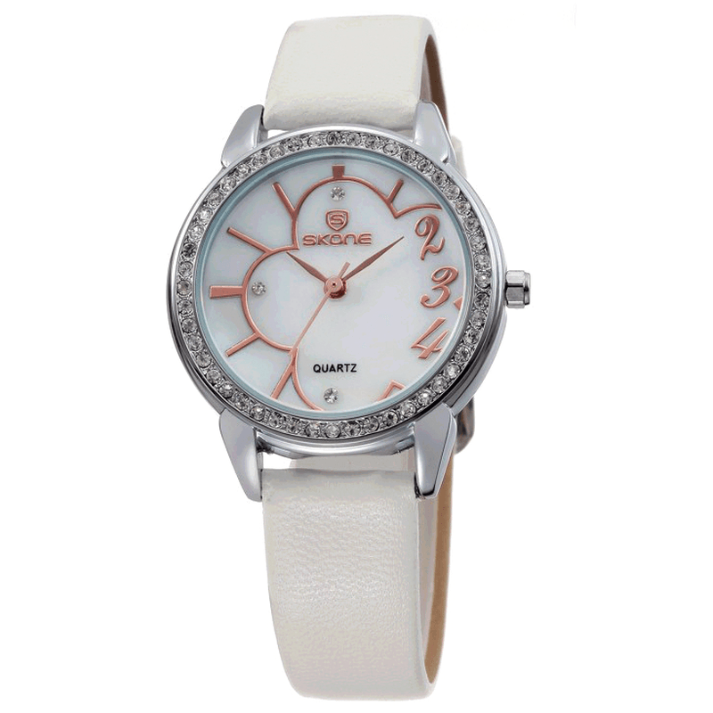 SKONE 9259 Female Waterproof Flower Rhinestones round Dial Quartz Watch - MRSLM