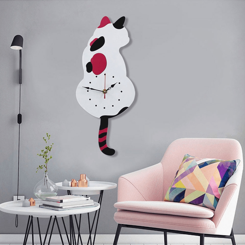 Wagging Tail Cat Design Wall Clock Kids Bedroom Wall Decoration Unique Gift Creative Cartoon Mute DIY Clock - MRSLM