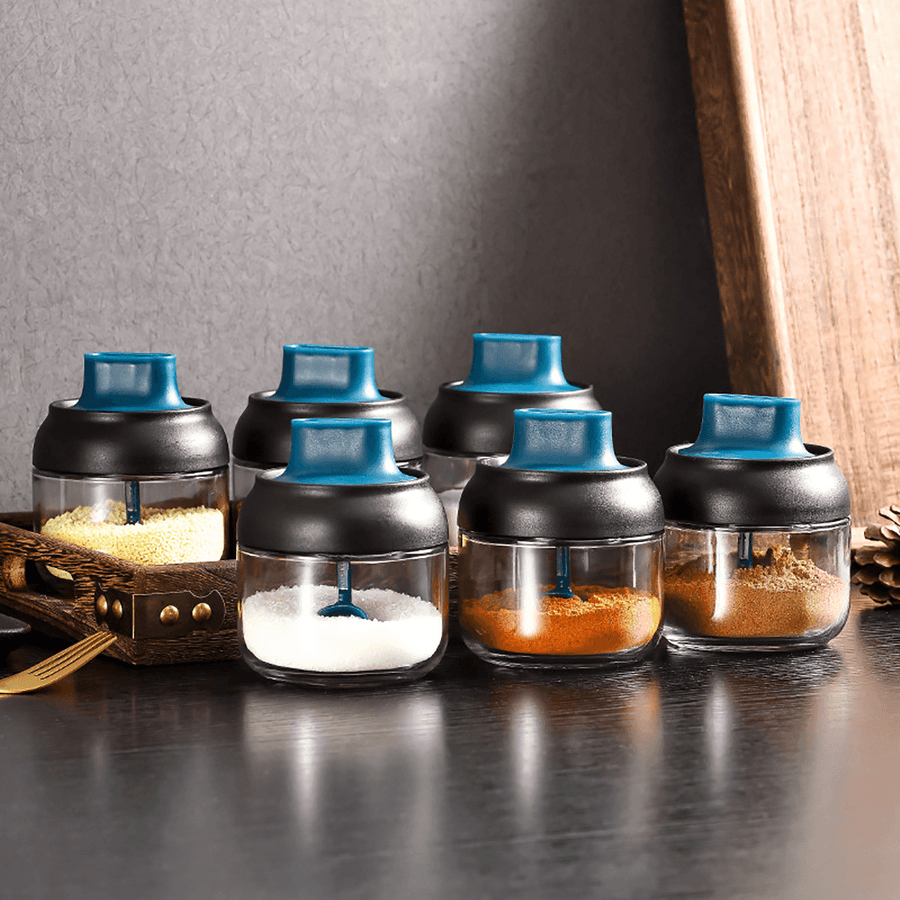 280ML 2-In-1 Glass Spice Jars Large Capacity Kitchen Seasoning Organizer Airtight Leakproof Herbs Bottle with Label Paper - MRSLM