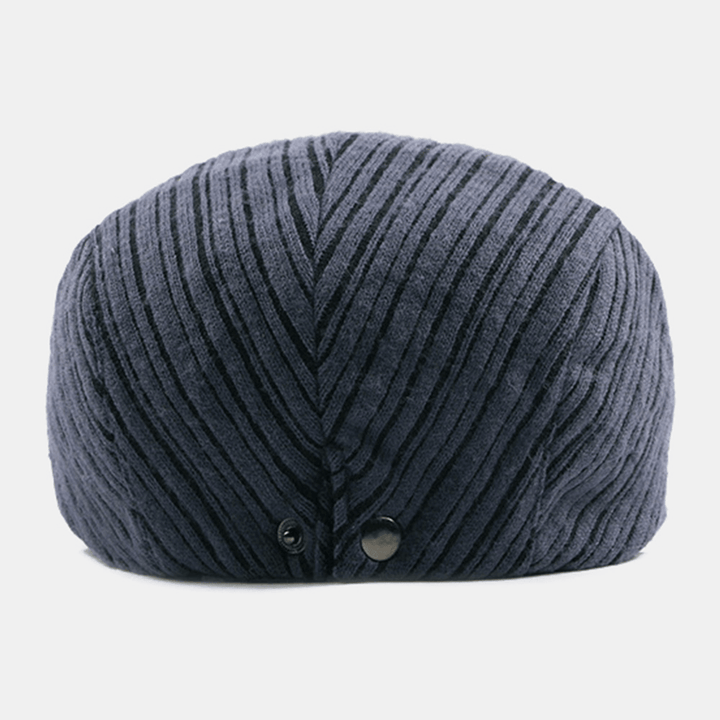 Unisex British Retro Stripe Pattern Knitted Hat Autumn Warm Sunshade Adjustable Beret Cap Flat Hat - MRSLM