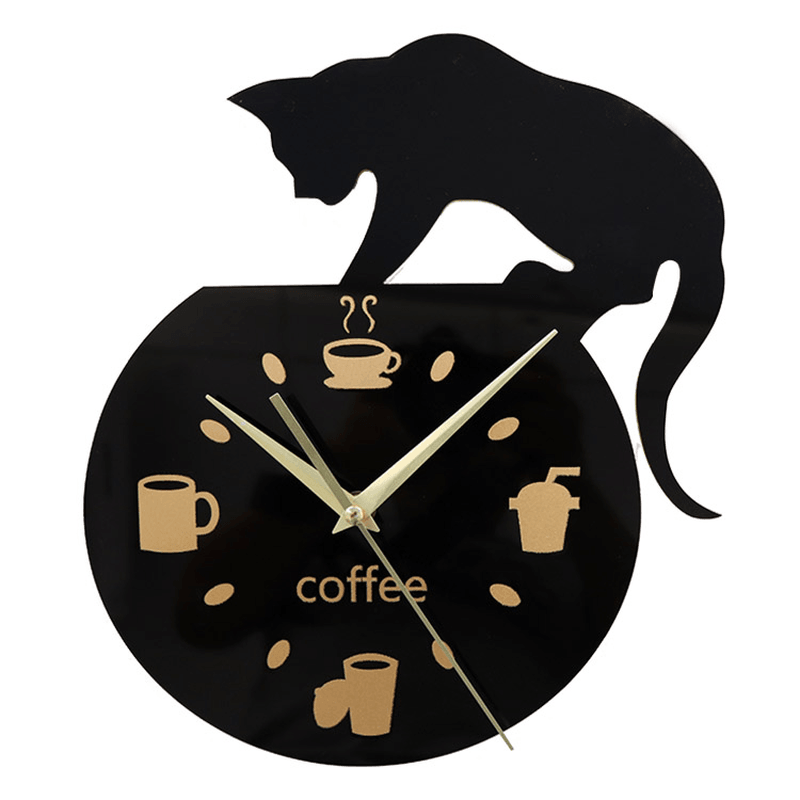 Emoyo ECY013 DIY Creative Coffee Cat Wall Clock Animal Wall Clock Quartz Wall Clock for Home Office Decorations - MRSLM