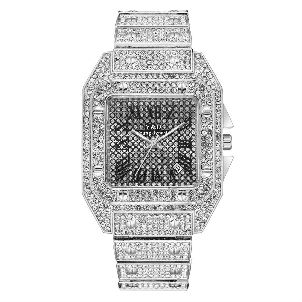 Fashion Elegent Causal Big Dial Steel Band Diamond Men Quartz Watch - MRSLM