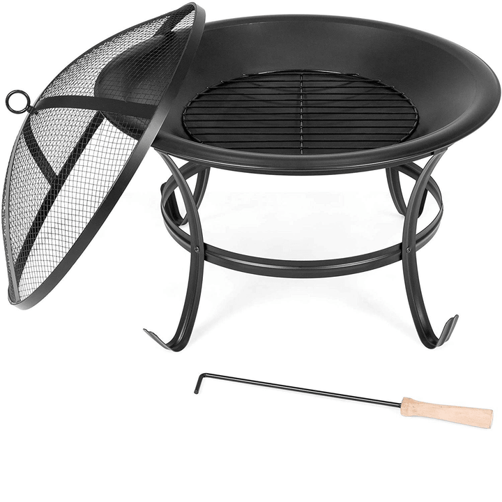 Ipree® Best Choice Products 22In Steel Outdoor BBQ Grill Fire Pit Bowl W/Screen Cover Log Grate Poker for Camping Bonfire - MRSLM