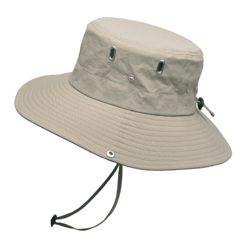 Summer Men'S Breathable Sunshade Travel Outdoor Fishing Sunscreen Solid Color Big Brim Fisherman Hat - MRSLM