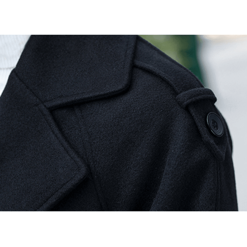 Mens Slim Mid Long Double Breasted Thick Warm Stylish Trench Coat Woolen Overcoat - MRSLM