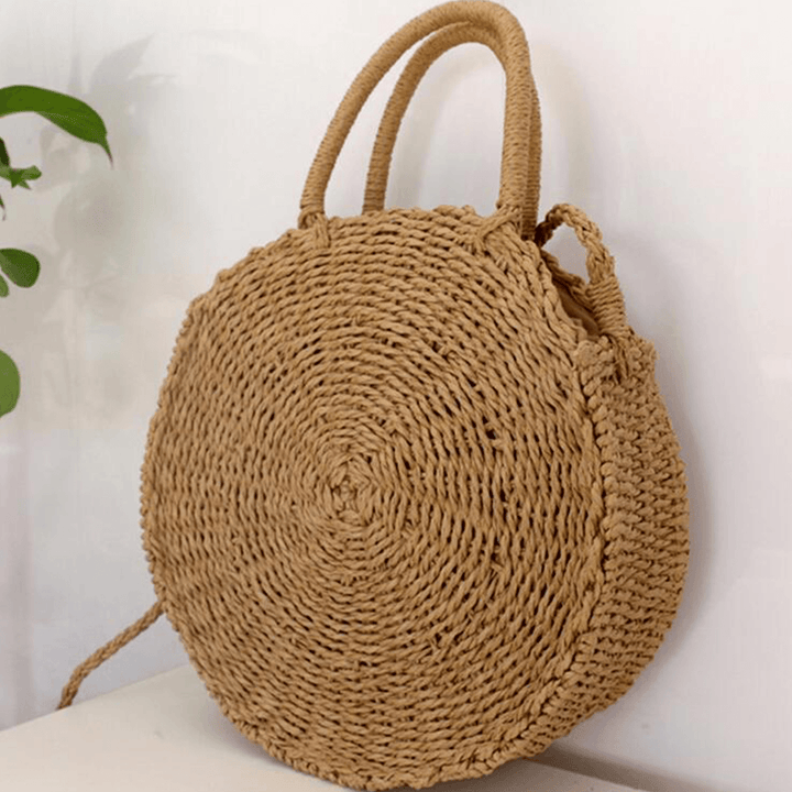 Round Women Girls Straw Rattan Bag Circle Handbag Handwoven Summer Beach Bali - MRSLM