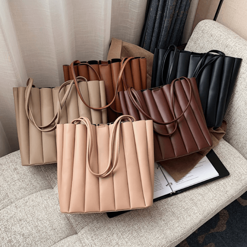 2 Pcs Women PU Leather Stripe Small Square Bag Large Capacity Ruched Bag Handbag Shoulder Bag - MRSLM