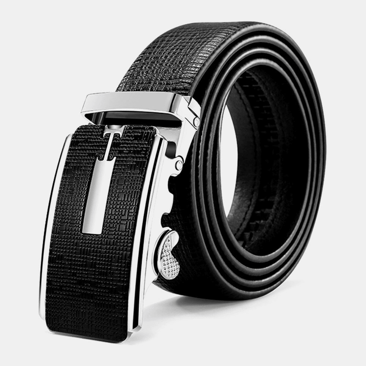 Men Genuine Leather Automatic Buckle 120CM Ratchet Dress Belt Business Jeans Suits Cowhide Belt - MRSLM