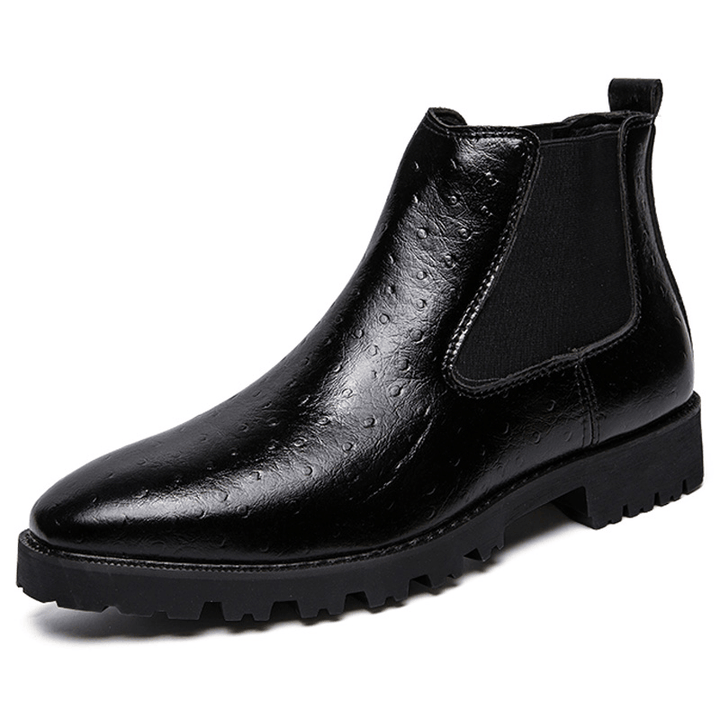 Men Vintage Elastic Slip-On Business Leather Ankle Chelsea Boots - MRSLM