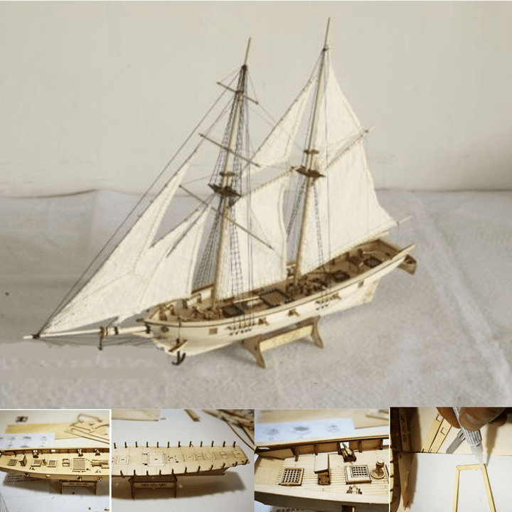 Wooden Assembled Sailboat Model DIY Western Classical Sailing Model Big Nautical Era Model Toys Wooden Model Kit - MRSLM