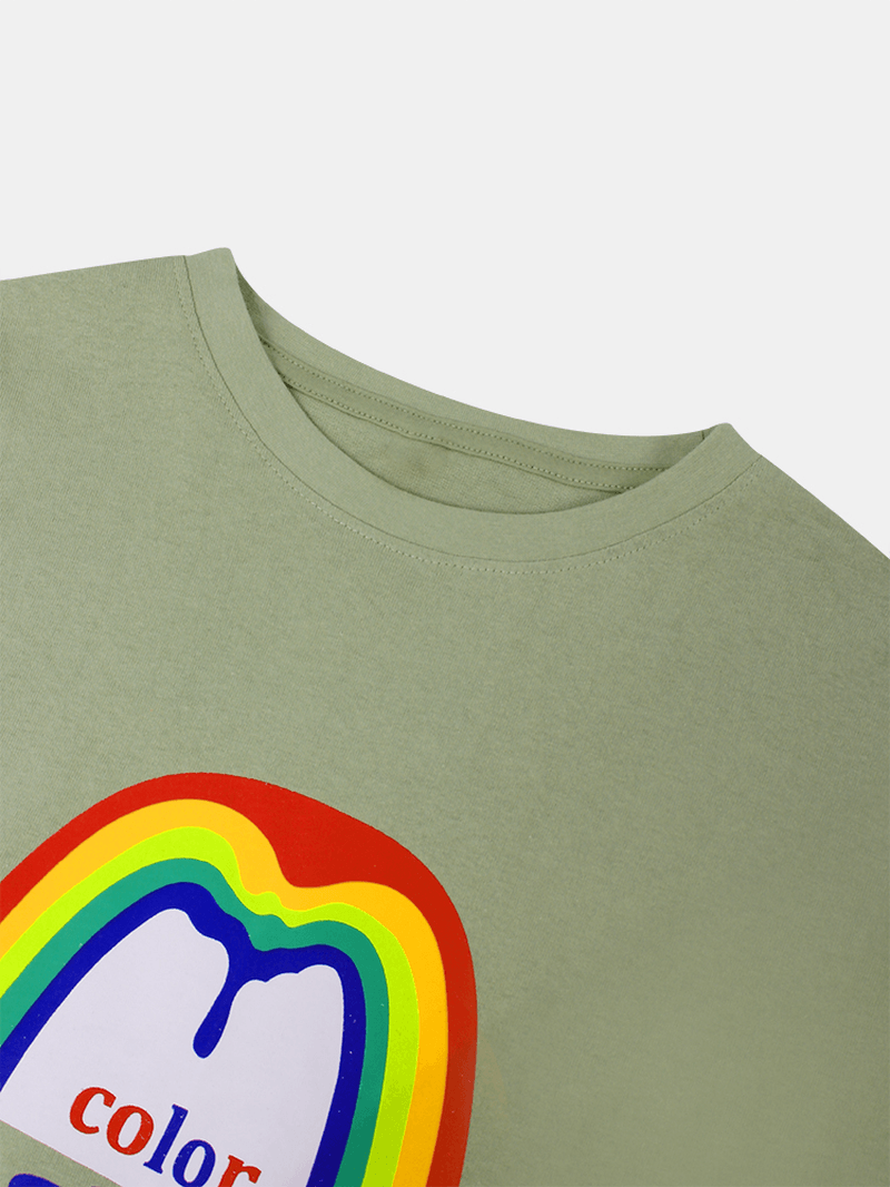 Mens Rainbow Graphic Print Cotton round Neck Casual Short Sleeve T-Shirt - MRSLM