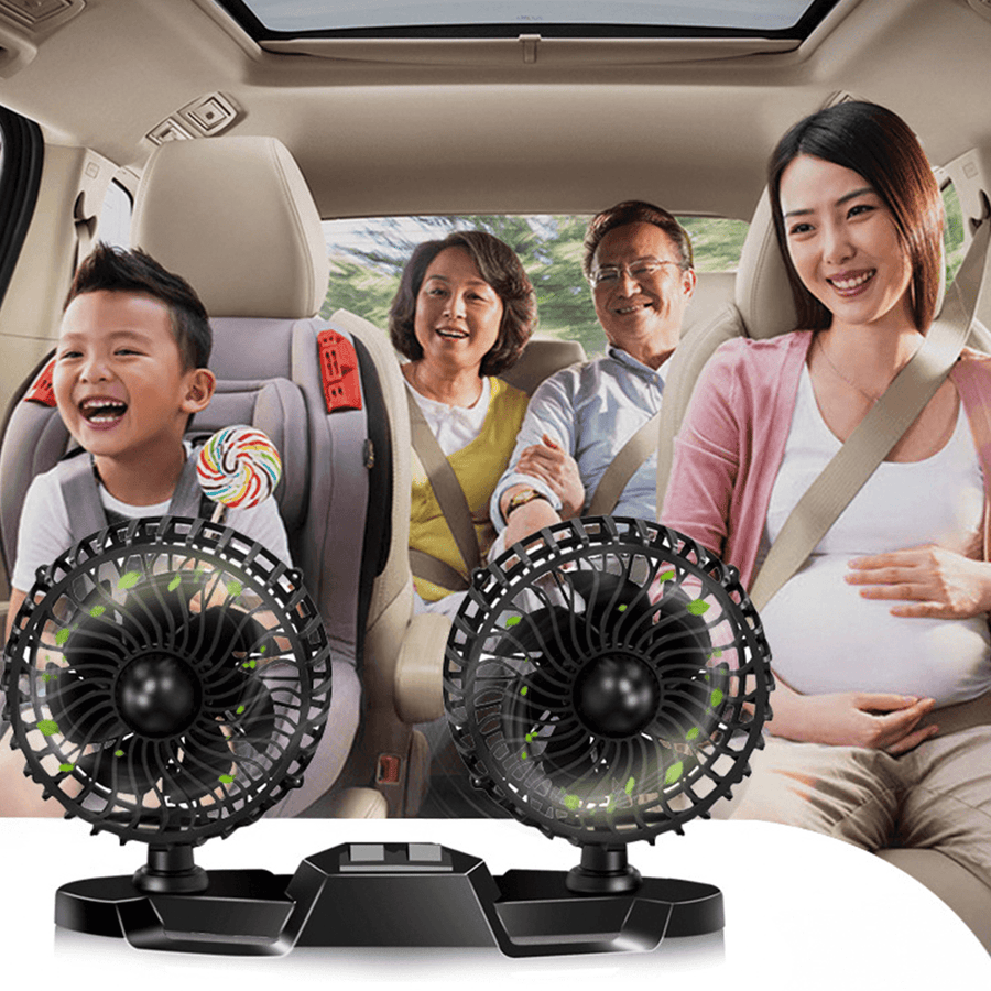 Electric USB Car Fan Double-Headed Car Fan 360° Rotating & 3 Gear Cooling Fan - MRSLM