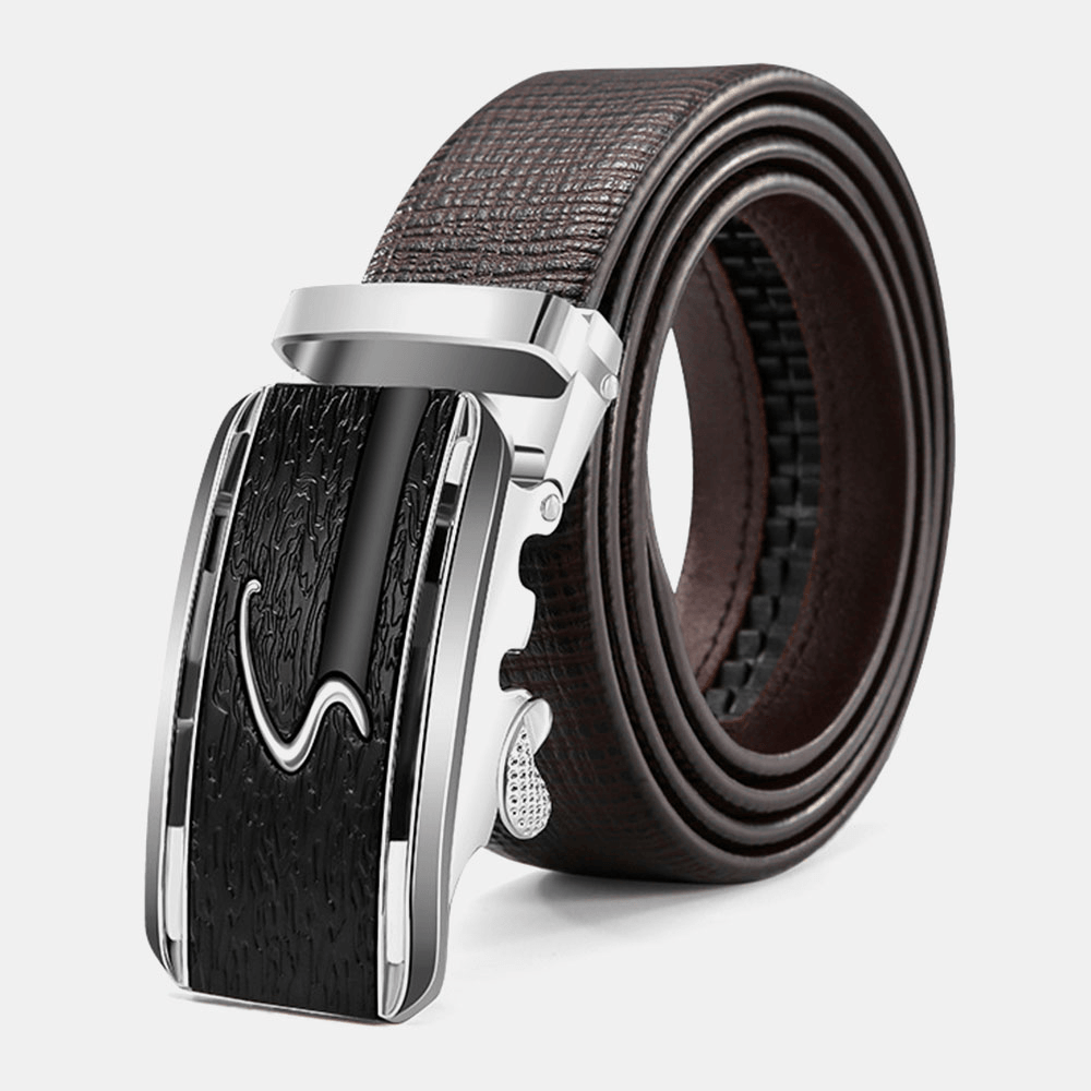 Men Genuine Leather Automatic Buckle 120CM Ratchet Dress Belt Business Jeans Suits Cowhide Belt - MRSLM