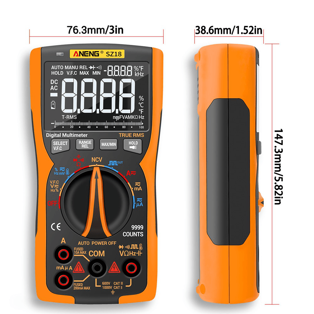 ANENG SZ18 9999 Counts Professional True RMS Digital Multimeter Analog Tester Multimetro DIY Square Wave Output Transistor Capacitor NCV Testers - MRSLM