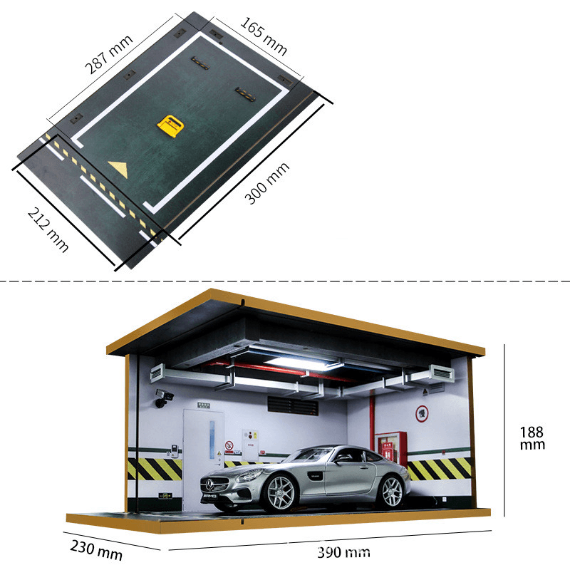 Car Model Parking Lot Pipeline Scene Wooden Dustproof with Light - MRSLM