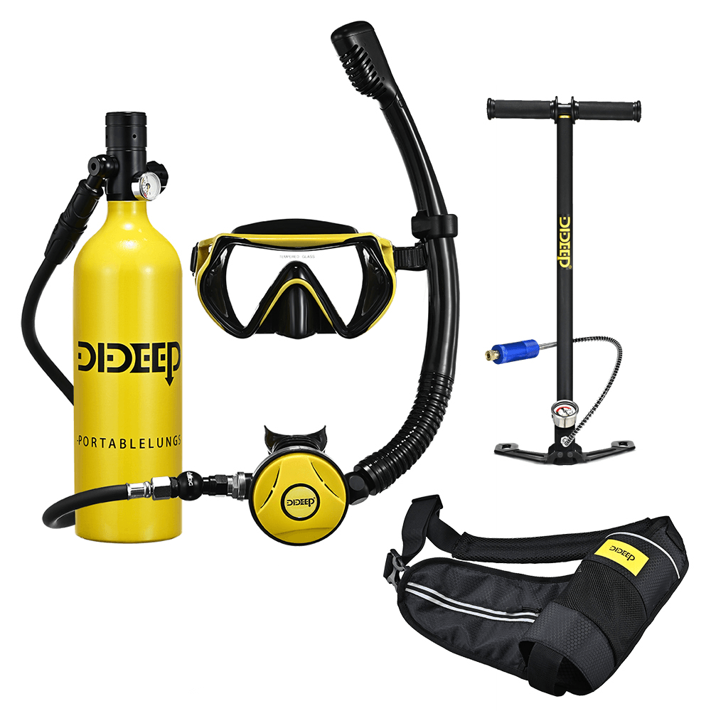 DIDEEP X4000Plus 1L Scuba Diving Cylinder Set Mini Oxygen Tank Respirator Snorkel Tube Anti-Fog Diving Goggles Air Pump - MRSLM