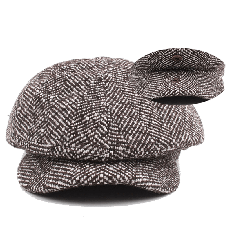 Mens Unisex Vintage Cotton Octagonal Cap Winter Stripe Gentleman Newsboy Beret Hat - MRSLM