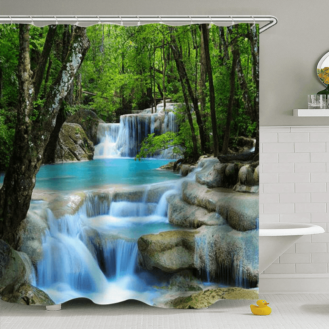 3D Waterfall Nature Scenery Bath Shower Curtain Water Resistant Bathroom Shield - MRSLM