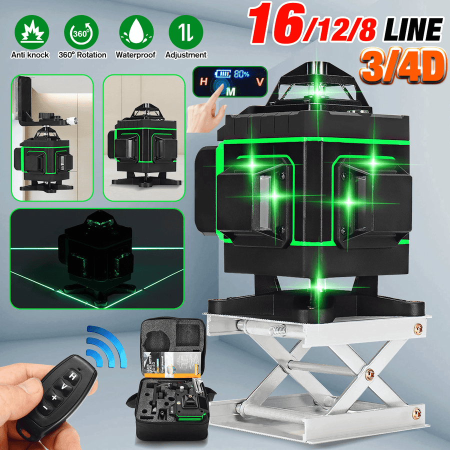 16/12/8 Lines 360° 3D Laser Level Self Leveling Horizontal Vertical Cross Green - MRSLM