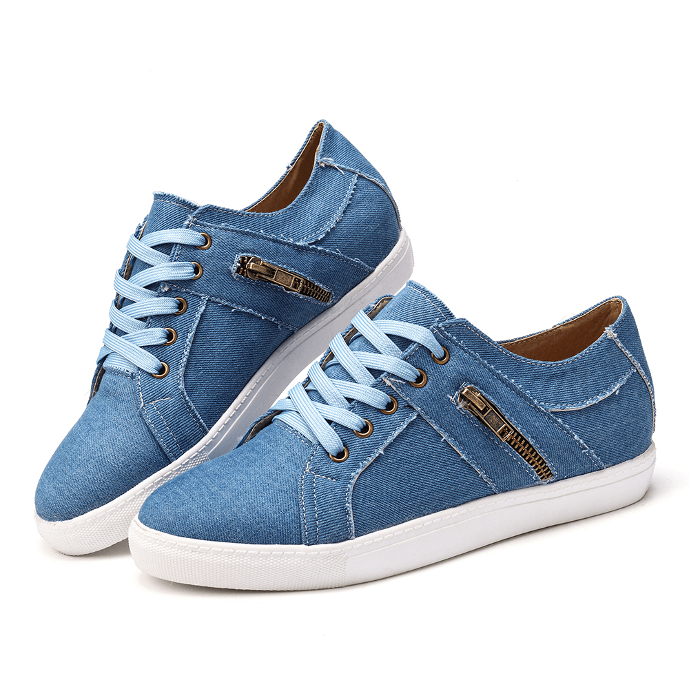 Plus Size Women Retro Zipper Decor Canvas Lace up Flat Casual Shoes - MRSLM