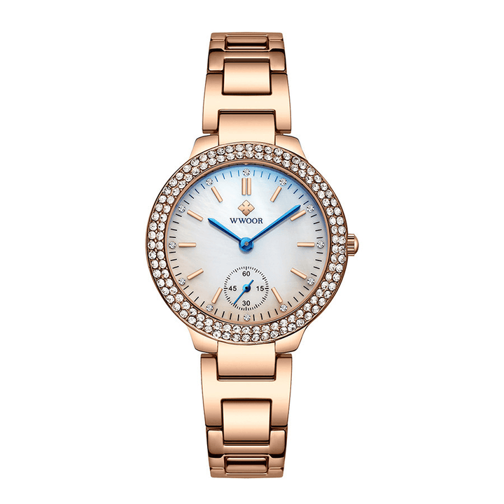 WWOOR 8854 Crystal Casual Style Ladies Wrist Watch Stainless Steel Band Quartz Watches - MRSLM