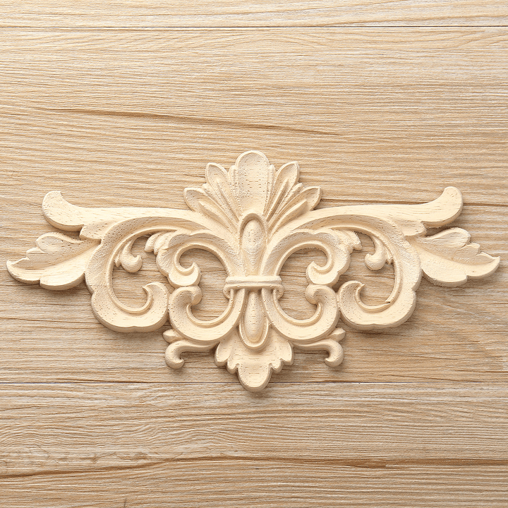 Wood Carving Applique Unpainted Flower Applique Wood Carving Decal for Furniture Cabinet 22X10Cm - MRSLM