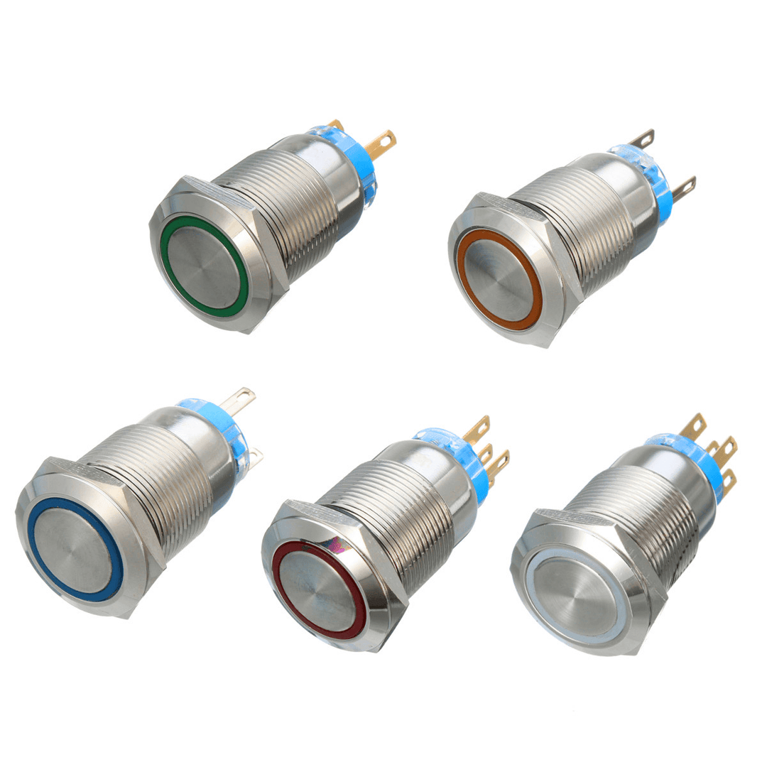 12V 5 Pin 19Mm Led Light Stainless Steel Push Button Momentary Switch Sliver - MRSLM