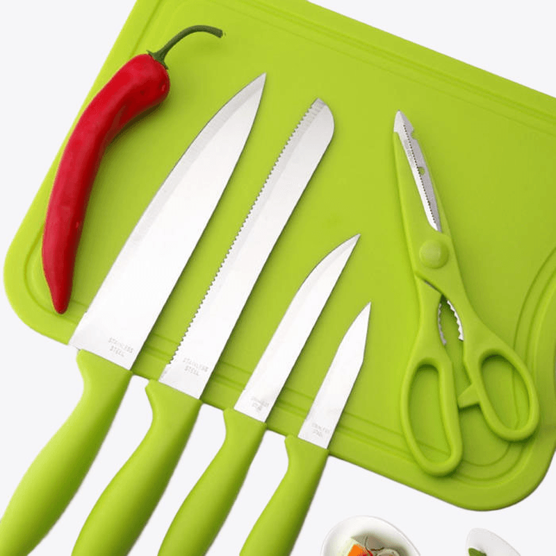 KF-3 6 Pieces Kitchen Multifunctional Green Stainless Steel Easy Cutting Knife Set - MRSLM