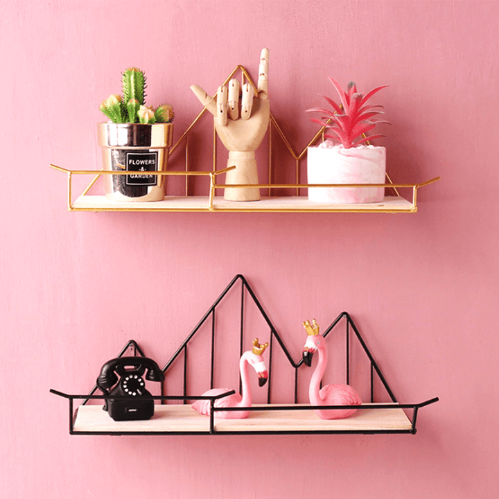 Wall Mounted Shelf Industrial Wooden Floating Metal Wire Rack Storage Display - MRSLM