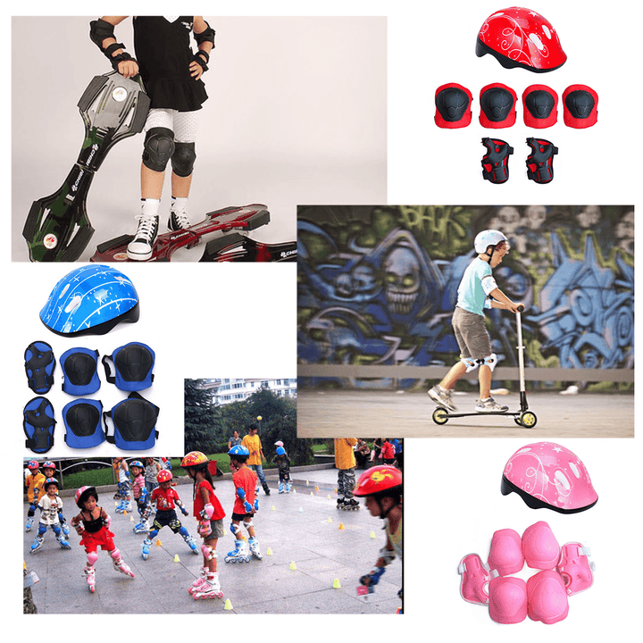 7 in 1 Kids'S Balance Bike Helmet Kits with Protect Knee Wrist Elbow Pads Roller Skating Protective Equipment for Toddlers 4-16 Years Old Children - MRSLM