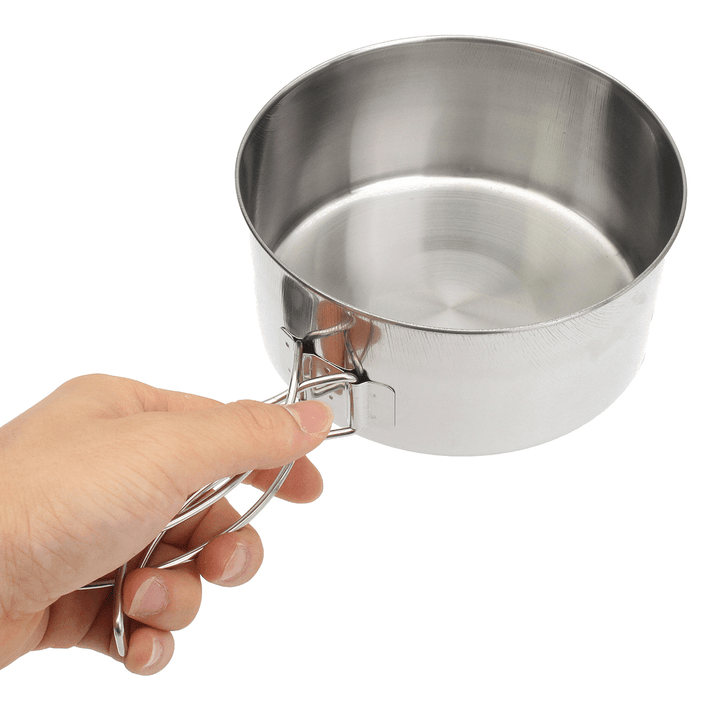 9 Pcs Camping Stainless Steel Cookware Outdoor Pot Bread Plate Cup Picnic Set - MRSLM