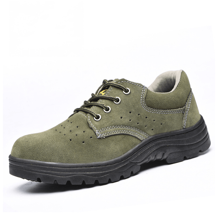 Men Cowhide Hollow Out Breathable Non Slip Working Protected Casual Safety Labor Shoes - MRSLM