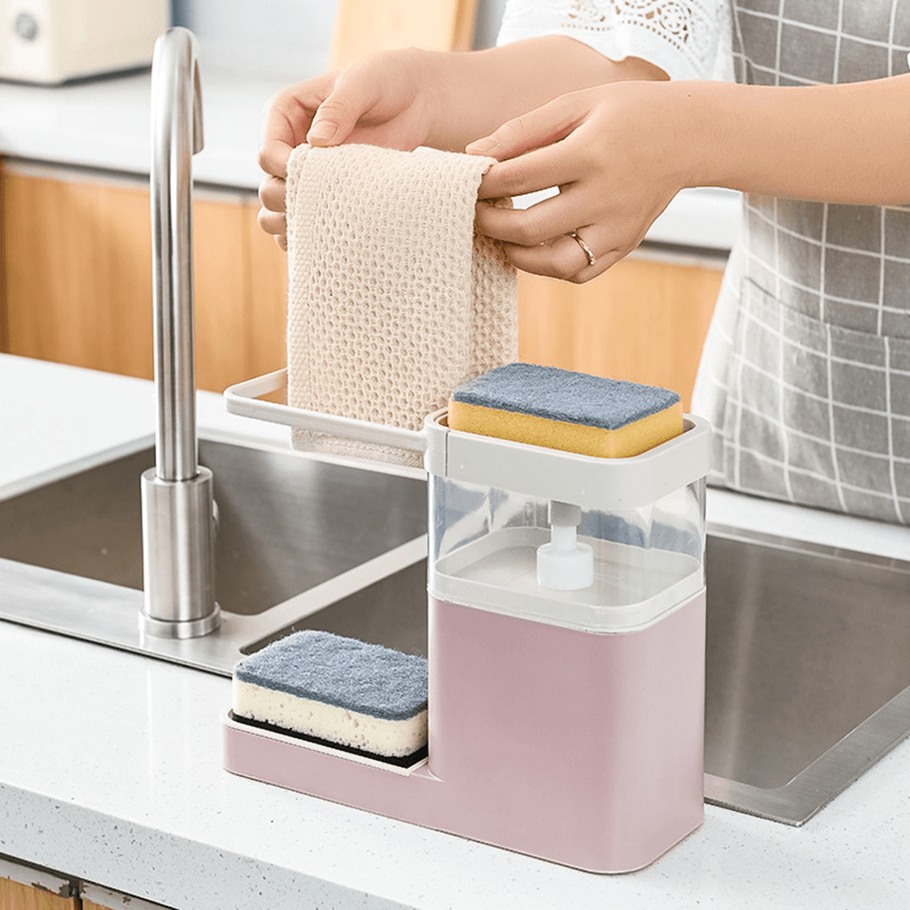 800ML Kitchen Soap Pump Dispenser Sponge Holder Cleaning Liquid Dispenser Container Press Soap Organizer for Kitchen Cleaner Tools - MRSLM