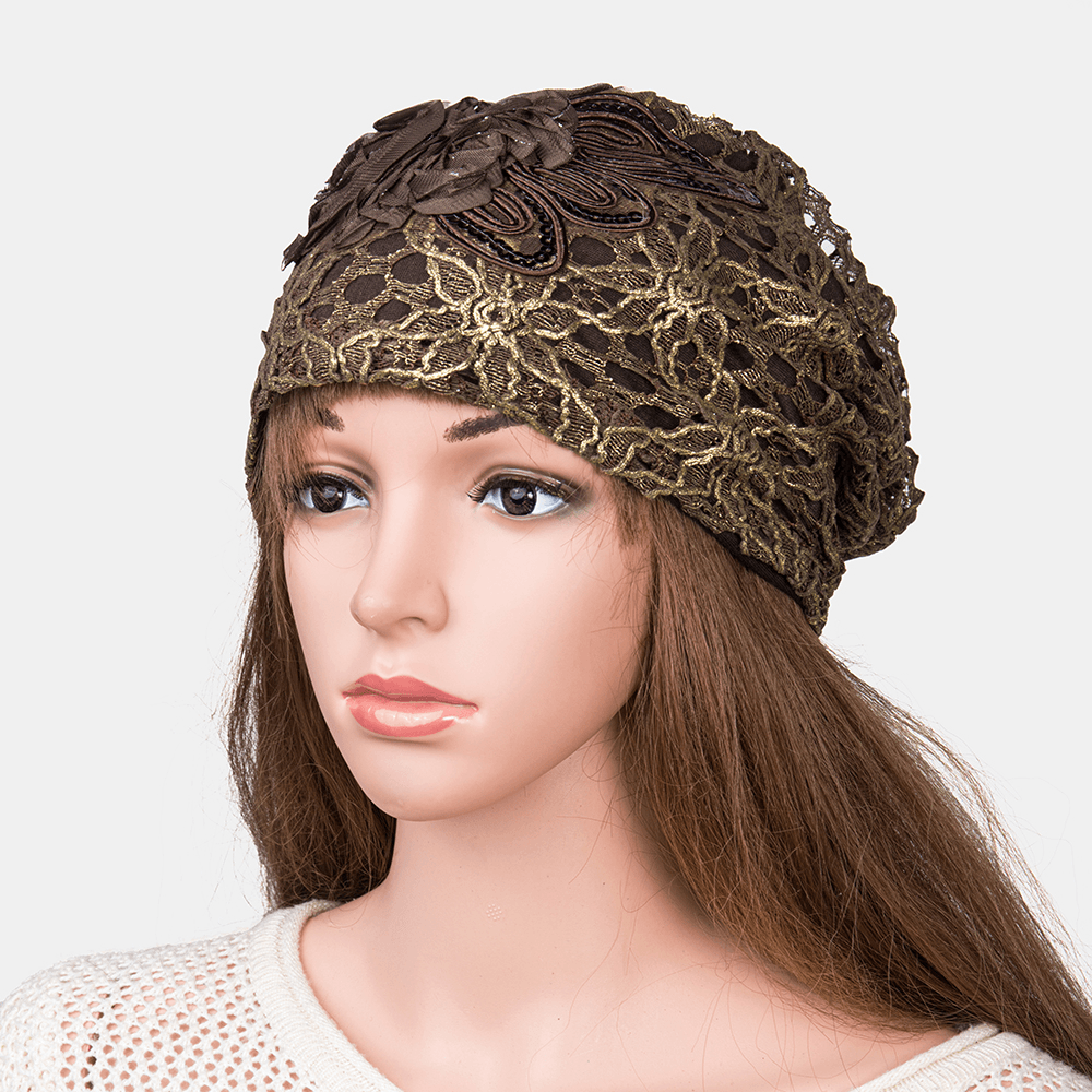 Knitting Cutout Caps Flowers Beanie Embossed - MRSLM