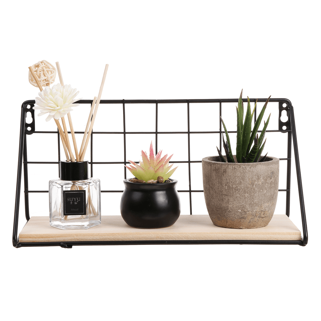 Fashion Wooden Iron Storage Holders Home Storage Shelf Wall Hanging Storage Box - MRSLM