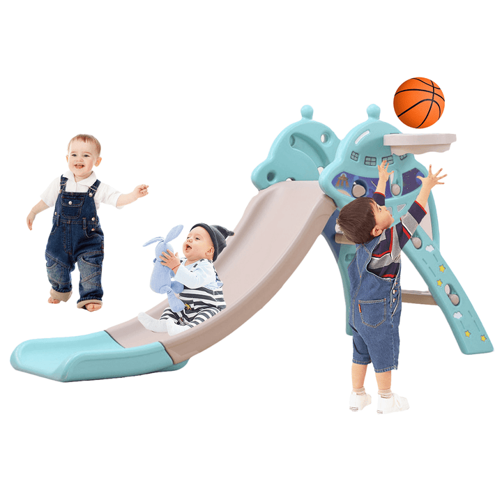 3 in 1 Toddler Slide and Swing Set Climber Slide Playset Equipped with Climbing Ladder Slide Basketball Hoop Christmas Gifts - MRSLM